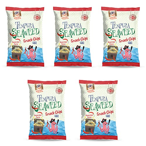 Swashbuckle Snacks Crispy Tempura Seaweed Snack Chips Sweet Chili Flavor 0.95oz (27g) - 5pack, Made in Japan, Otsumami