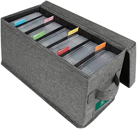 TWAVETREE CD Storage Box with Lid, Practical Case Holder Organizer with Index Labels, 14.6 x 5.7 x 6.1 Inches, Stores up to 35 Jewel Cases and 193 Discs - Grey