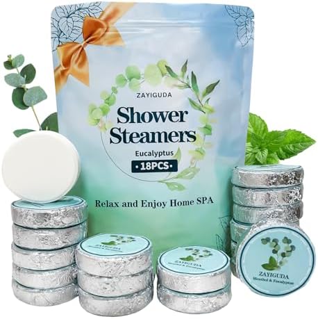 Shower Steamers Aromatherapy 18 Pack, Menthol & Eucalyptus Shower Bombs with Natural Essential Oils, Quick Relief Nasal Congestion, Relaxation & Self Care Gifts for Women & Men