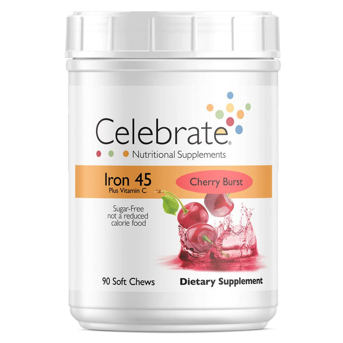 Celebrate Vitamins Bariatric Iron Soft Chew with Vitamin C, 45 mg Iron, Cherry Burst, Bariatric Vitamins for WLS Patients Including Sleeve Gastrectomy and Gastric Bypass Surgery, 90 Count