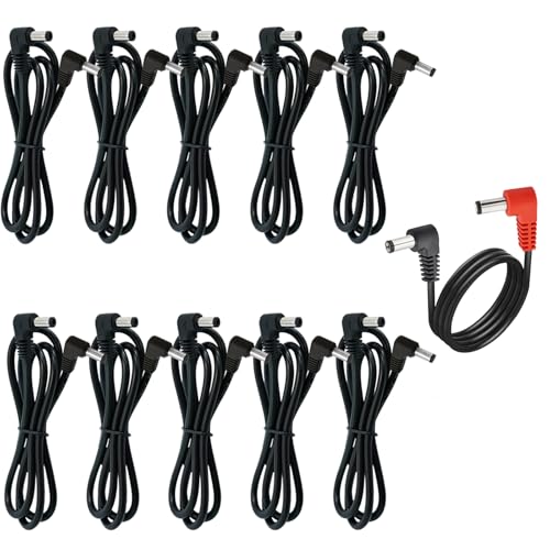 Guitar Pedal Power Cable Right Angles 12Inch 30CM, AYCRIT 5.5 x 2.1mm Power Lead/Cord, Right Angle on Both Ends, 11 Pack, Male to Male