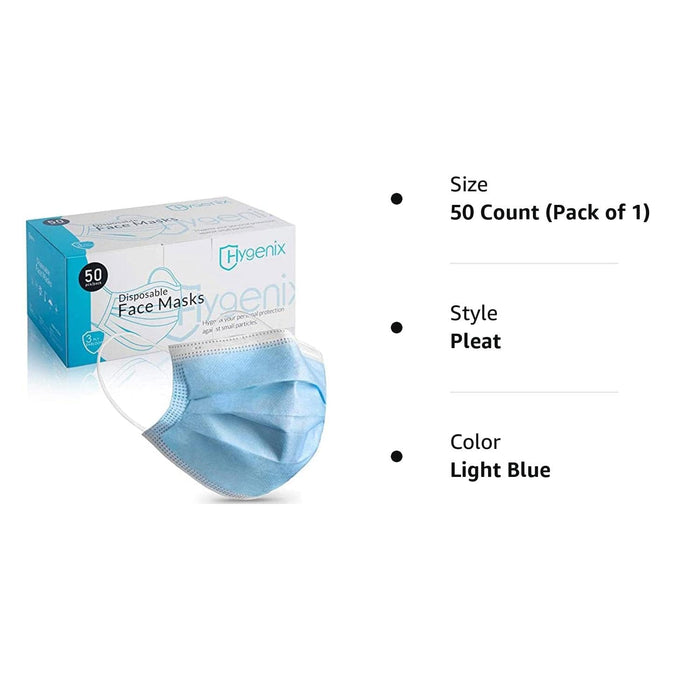 Hygenix 3ply Disposable Face Masks PFE 99% Filter Quality Tested by a US lab (Pack of 50 Pcs)