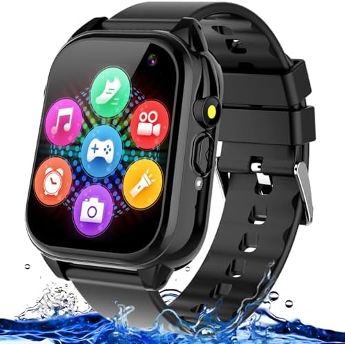 Waterproof Smart Watch for Kids 3-12 Years Old Boys Toys with 26 Games, Video Camera, Pedometer, Music Player, Alarm Clock, Flashlight, HD Touchscreen Toddler Watches Girls Birthdays Gifts