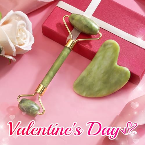 huefull Genuine Jade Roller & Gua Sha Set for Face, Cooling & Firming Effect, Sculpting Tool for Jawline & Skin Care, Self-Care Gift for Women & Men