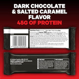 MUSASHI High Protein Bar, 45g Protein, 1g Total Sugars, Dark Chocolate & Salted Caramel, Post Workout and Protein Snack On The Go, 12 Pack of 3.2oz (90g) Bars