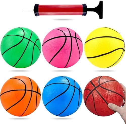 Shindel 6.3 inches Mini Toy Basketball, 6PCS Basketball with Pump for Easter Gifts for Toddlers Kids, Playground Balls for Pool, Indoors, Outdoors