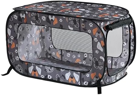 Beatrice Home Fashions Portable, Collapsible, Pop Up Kennel Travel Cat and Dog Crate, 40" L x 27" W x 27" H, Face of Love