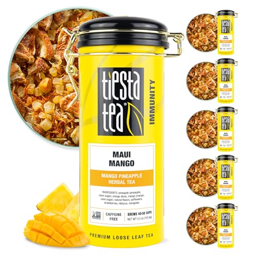 Tiesta Tea - Maui Mango | Loose Leaf | Mango Pineapple Herbal Tea | Premium Non-Caffeinated Blend | Make Hot or Iced | Brews Up to 50 Cups | 33 Ounce Refillable Tin, Pack of 6