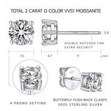 MomentWish Stud Earrings for Women with Christmas Gift Bag, 2Carat Simulated Moissanite Earrings 925 Sterling Silver Solitaire Earrings, Christmas Anniversary Holiday Gifts for Her