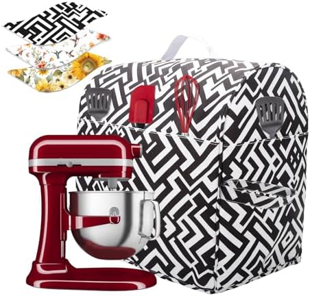 KitchenAid 6/7/8 Qt Bowl Lift Stand Mixer Dust Cover - Quilted Thickened Protective Cover with 4 Storage Pockets for Mixer Attachments, Appliance Organizer, Top Handle