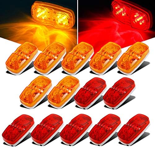 Partsam 14x Trailer RV Marker LED Light Double Bullseye 10 Diodes Clearance Light Red/Amber,[DOT Approved] 4x2 Tiger Eye/Double Bubble 12V Rectangular LED Side Marker Light Surface Mount Camper Truck