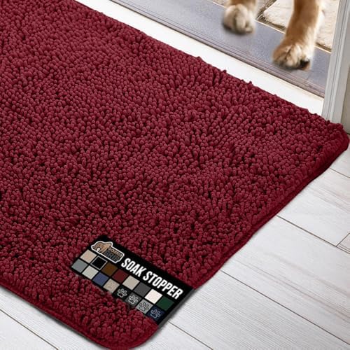 Gorilla Grip Ultra Absorbent Grippy Doormat for Muddy Dog Paws, Machine Washable Soak Stopper Rugs Cleaner Floors, Bed Mat for Dirty Dogs, Indoor Entrance Door Rug Pet Bed Mats 24x17 Burgundy
