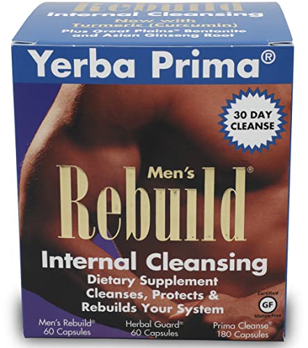 Yerba Prima Cleanse Men Rebuild Kit - 30 Day Internal Cleansing Supplements Designed for Males - Prostate & Colon Health - Kidney & Liver - Natural Herbal Psyllium Fiber, Aloe Vera, Milk Thistle Seed