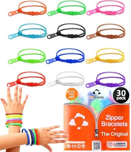 UpBrands 30 Fidget Zipper Bracelets Party Favors Toys, Bulk Valentine's Day Gifts for Kids, Classroom Exchange Gifts & Student Incentives