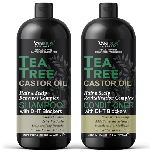 Tea Tree Shampoo and Conditioner Set with Castor Oil and 100% Pure Tea Tree Oil for Itchy and Dry Scalp - Sulfate and Paraben Free -Tea Tree Oil Shampoo and Conditioner - 16 fl. oz. Each