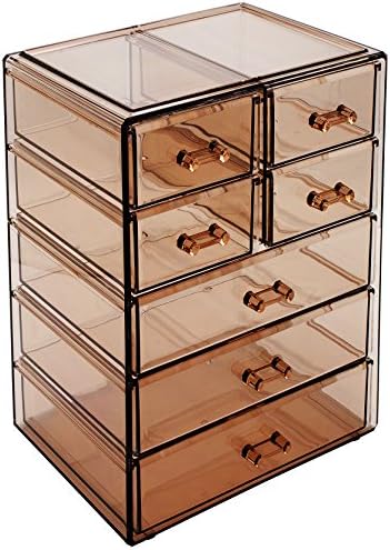 Sorbus Acrylic Clear Makeup Organizer - Big & Spacious Cosmetic Display Case - Stylish Designed Jewelry & Make Up Organizers and Storage for Vanity, Bathroom (4 Large, 2 Small Drawers) [Bronze Glow]