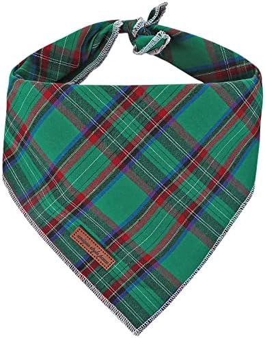 Unique Style Paws Dog Christmas Bandanas 1PC Washable Cotton Triangle Dog Scarfs for Small Medium Large Dogs and Cats-New Green Grid-S