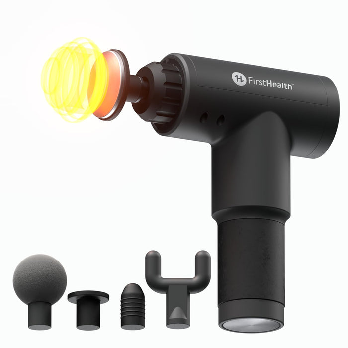 First Health Massage Gun with Heat, Powerful Deep Tissue Muscle Massage Gun for Athletes, 6 Massage Modes up to 3200rpm, Handheld Body Percussion Massager for Neck, Back w/ 5 Interchangeable Heads