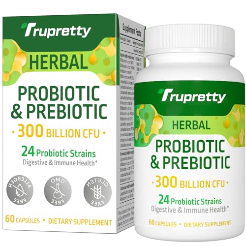 Probiotics for Women Men- 300 Billion CFU, 24 Strains Probiotics+15 Organic Herbs Prebiotics Blend, Pre and Probiotics, Probiotics for Digestive Health, Immune & Gut, Bloating, Vegan, 2 Month Supply
