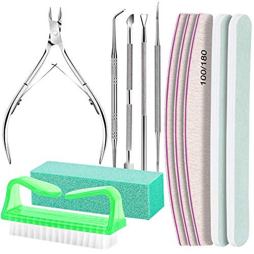 FANDAMEI Nail Tools, Nail Care Kit, Nail Files 100/180, Nail Buffer Block, Cuticle Nippers, Cuticle Pusher, Cuticle Peeler, Nail Lifter for Ingrown Toenails, Toenail File, Manicure Kit, Green