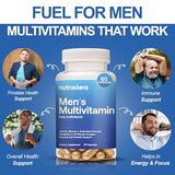 Nutradora Multivitamin for Men - Daily Mens Multivitamins & Multiminerals Supplement for Energy, Focus & Performance, Mens Multi Vitamins A, C, D, E & B12, Zinc, Calcium, Magnesium & More, Pack of 1