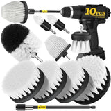 Holikme 10Pieces Drill Brush Attachments Set, Power Scrubber Brush with Extend Long Attachment，Scrub Brush，Shower Scrubber，Cleaning Supplies，Bathtub, Bathroom, Kitchen,White