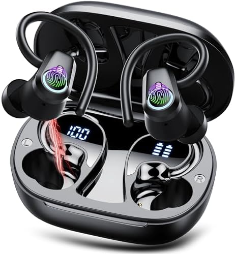 Wireless Earbuds, 2025 Ear Buds Bluetooth 5.3 Headphones Sport, 50H Playtime Bluetooth Earbuds, HD Stereo Noise Cancelling Earbuds, Dual LED Display, IP7 Waterproof Earphones Android IOS, Pitch Black