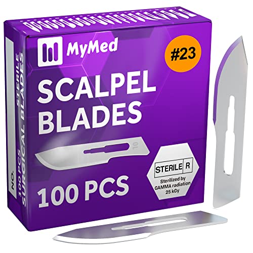 Disposable Scalpel Blades| #23 Sharp Carbon-Steel Blades | Pack of 100 | Sterile Individual Pouches| Dermaplaning Tool for Face Professional, Podiatry, Crafts & More