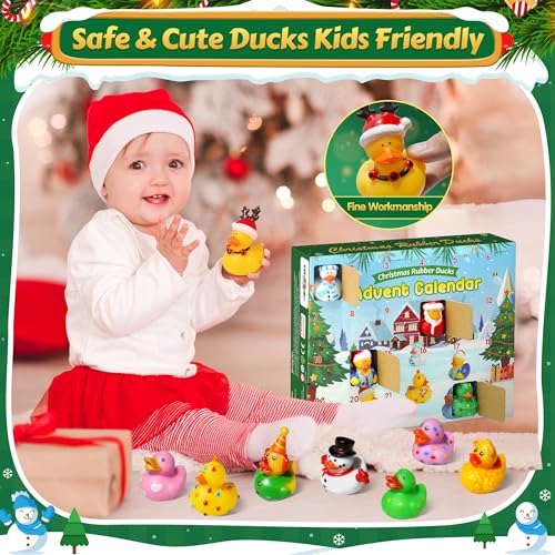 ZIZZ Advent Calendar 2024 Christmas Rubber Ducks - 24 Days Christmas Countdown Calendar Gifts for Kids Girl Boy Holiday Fun Duck Bath Toy for Toddler Baby 1 2 3 4 5 6 Years Old Xmas Surprise Gift Idea