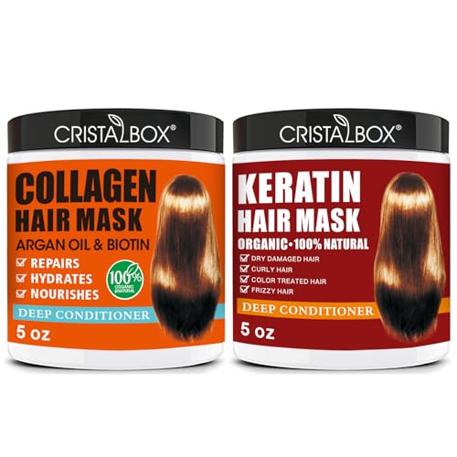 2 Pack Collagen Hair Mask & Keratin Hair Mask,Keratin Hair Treatment,Hydrating Argan Oil Hair Repair Treatment Deep Conditioner Hair Mask for Dry Hair,Collagen with Biotin Hair Treatment Mask