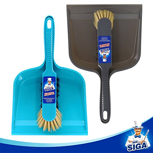 MR. SIGA Dustpan and Brush Set, Pack of 2 Set, Blue & Grey