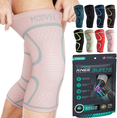 Modvel Knee Braces for Knee Pain Women & Men - 2 Pack Knee Brace for Knee Pain Set, Knee Brace Compression Sleeve, Knee Support for Knee Pain Meniscus Tear, ACL & Arthritis Pain Relief,Pink XXL