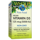 Natural Factors, Whole Earth & Sea Vegan Vitamin D3 125mcg (5,000 IU), 60 Count (Pack of 1)