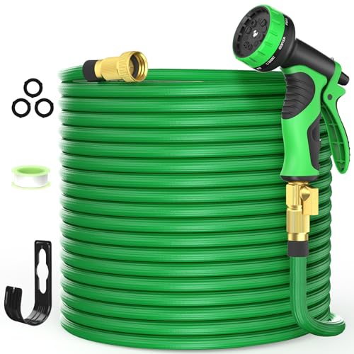 GHOSE Expandable Garden Hose with 10 Function Nozzles, New Water Hose with 50 Layers Innovative Nano Rubber, 3/4" Solid Brass Fittings 100 FT