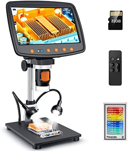 Digital Microscope with 7" LCD Screen,1500X Magnification Soldering Microscope with HDMI,Coin Microscope with 12MP Image Sensor,Windows/Mac/TV Compatible（32GB Card）