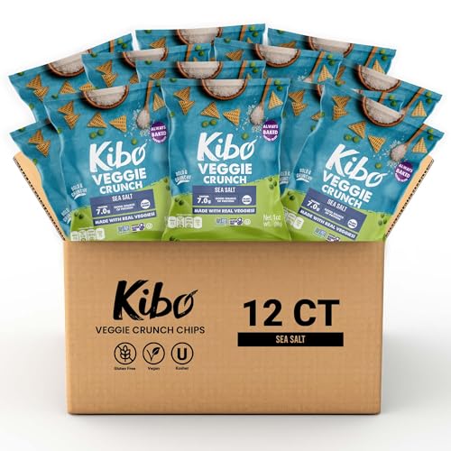 Kibo Veggie Chips Sea Salt, Plant-Based Protein, Gluten-Free, Non-GMO, Vegan-Friendly, 3D Triangles, Crunchy, Made with Real Veggies 12 Pack