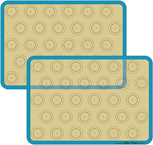 Macaron Silicone Baking Mat - Set of 2 Non Stick Silicon Macaroon Baking Sheet Cookie Liner(BPA Free/Reusable/Half Sheet),Perfect Cooking Kit for Macarons,Pastry,Cake and Bread Making (Blue)