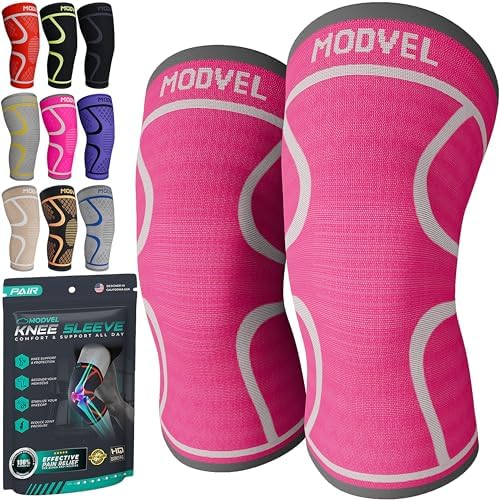 Modvel 2 Pack Knee Brace for Women & Men - Workout Knees Compression Sleeve for Knee Pain Relief Joint Support for ACL, Arthritis, Meniscus Tear Knees Brace for Sports, Rodilleras para Gym Fitness