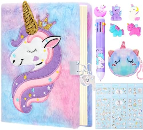 Fluffy Diary with Lock for girls, 6 7 8 year old girl birthday gifts, Princess Diaries Girls diary journals, Back to School Supplies Notebook, Birthday Christmas Gifts for daughter granddaughter niece