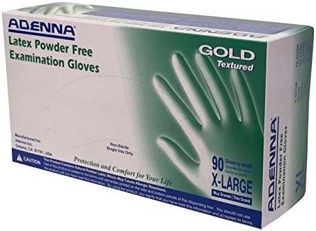 Adenna GLD268 Gold 6 mil Powder-Free Latex Gloves, Medical Grade, White, X-Large- Pack of 10, Count 900