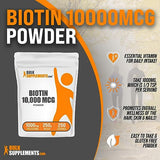 BulkSupplements.com Biotin 10000mcg Powder - Biotin Powder, Biotin Supplement, Biotin Vitamins for Hair Skin and Nails - Gluten Free, 1000mg per Serving (10mg Biotin), 250g (8.8 oz)