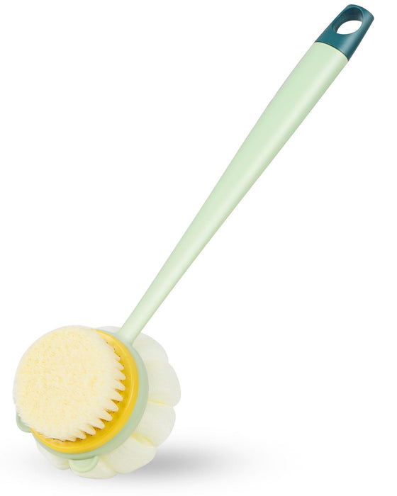 Sahasea Back Scrubber Shower Brush, Shower Brush Long Handle for Shower, Back Scrubber for Shower with Bristles and Loofah, Bath Brush for Bath and Dry Brush, Back Brush for Men Women Elderly - Green