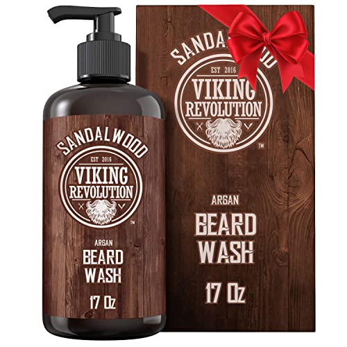 Viking Revolution Beard Wash Shampoo w/Argan & Jojoba Oils - Softens & Strengthens - Sandalwood Scent - Beard Shampoo w/Beard Oil (17 oz Shampoo)
