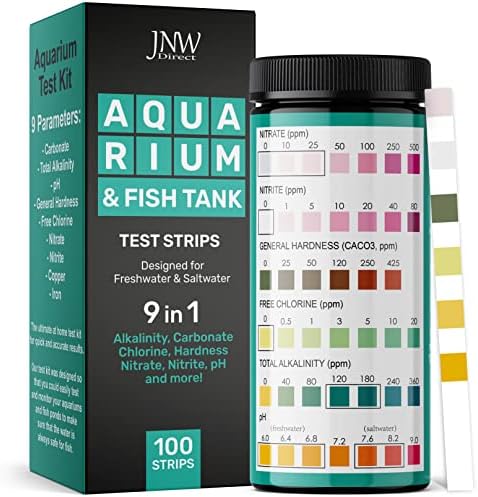 Aquarium Test Strips - 9-in-1 Aquarium Test Kit with eBook - Aquarium Water Test Kit with Quick and Accurate Fish Tank Test Strips - 100 Test Strips by JNW Direct