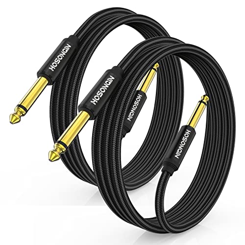 HOSONGIN 1/4 Inch Guitar Instrument Cable 3.3ft 2-Pack [Nylon Braided Shielded], 1/4 Inch TS Male to Male Plug Mono Audio Cord, Quarter Inch 6.35mm Unbalanced Interconnect Line - 3.3 feet