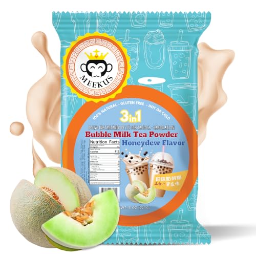 Meekus Natural Gluten-Free Milk Tea Powder Boba/Bubble Tea Mix Honeydew Flavor 3-in-1 Drink Powder, Instant Pre-Mixed Beverage for Hot or Cold Drinks, Easy to Prepare Powdered Drink Mix 8 oz (227G)