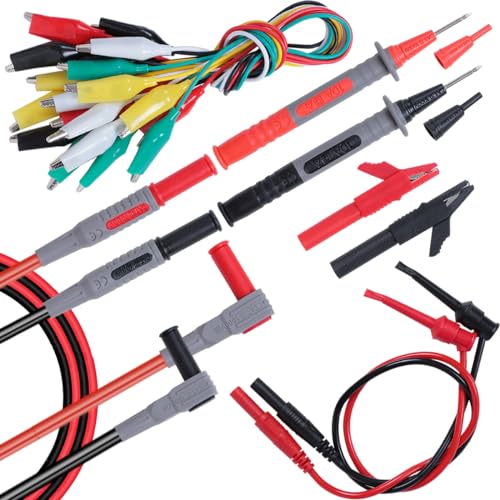 TKDMR 18Pcs Soft Silicone Electrician Test Leads Kit CAT III 1000V & CAT IV 600V with Alligator Clips and Needle Probe,5 Colors Jumper Wires