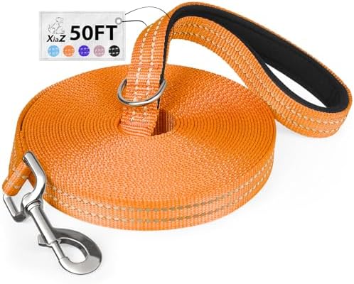 Extra Long Dog Leash 50 Feet XiaZ Dog Training Leash 10/15/20/30/50/100ft Long Line Dog Leash 50ft Nylon Dog Leash Padded Handle Reflective Orange Walking Hiking Playing Camping Yard