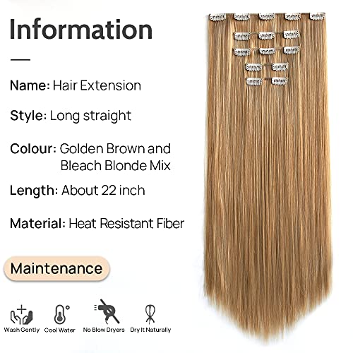 Clip in Hair Extensions Blonde Extension Straight 22" Long Synthetic Fluffy and not Tangled Invisible Clips on Hairpieces for Women 5PCS Curly Wavy 18" Girls Brown Red White Natural 5 Oz