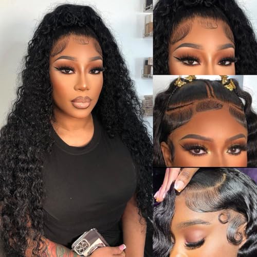 Deep Wave Lace Front Wigs Human Hair 200% Density 13x4 HD Transparent Lace Deep Wave Frontal Wigs Human Hair Wig 22 Inch Deep Wave Wig Human Hair for Black Women Pre Plucked with Baby Hair